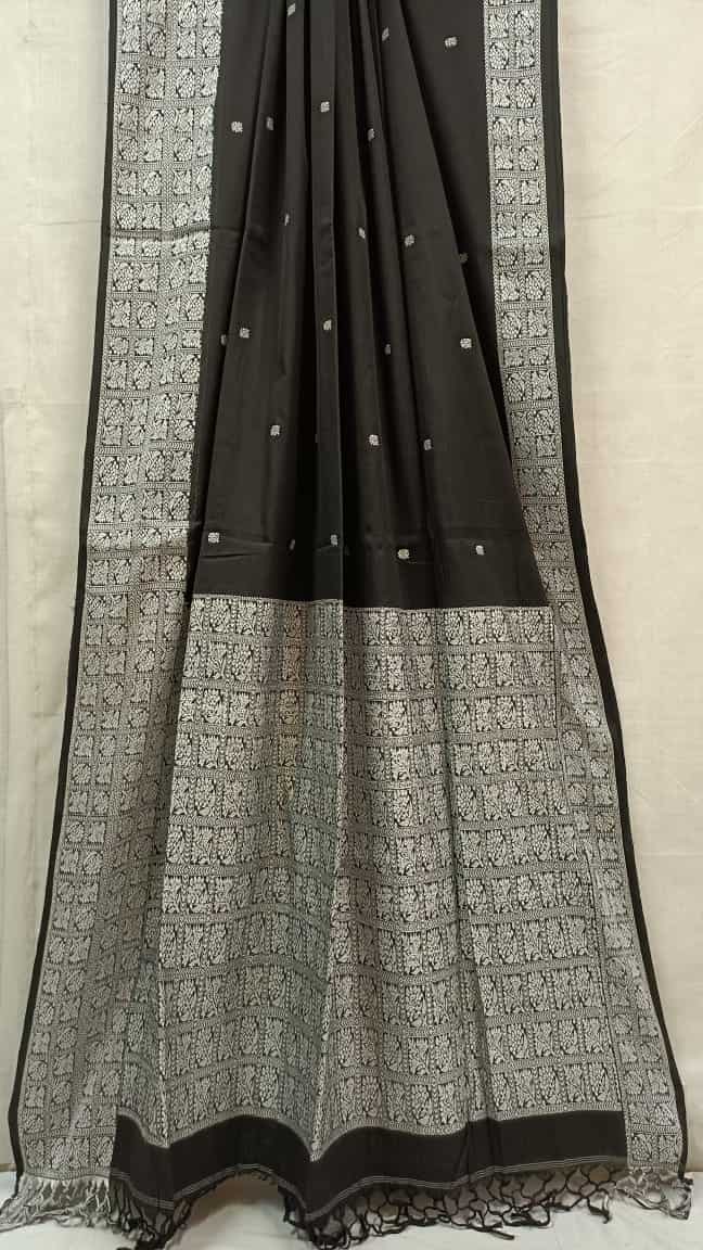 Handloom Cotton Saree by Balaram Saha – Black & White with Woven Border