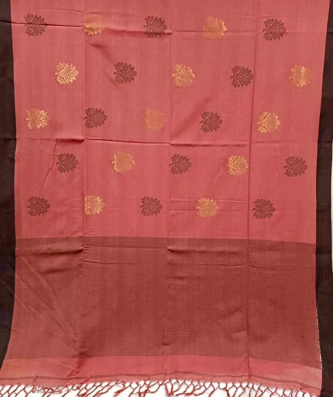 Balaram Saha Terracotta & Black Cotton Handloom Saree With Border