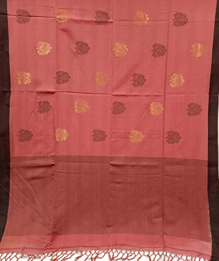 Balaram Saha Terracotta & Black Cotton Handloom Saree With Border