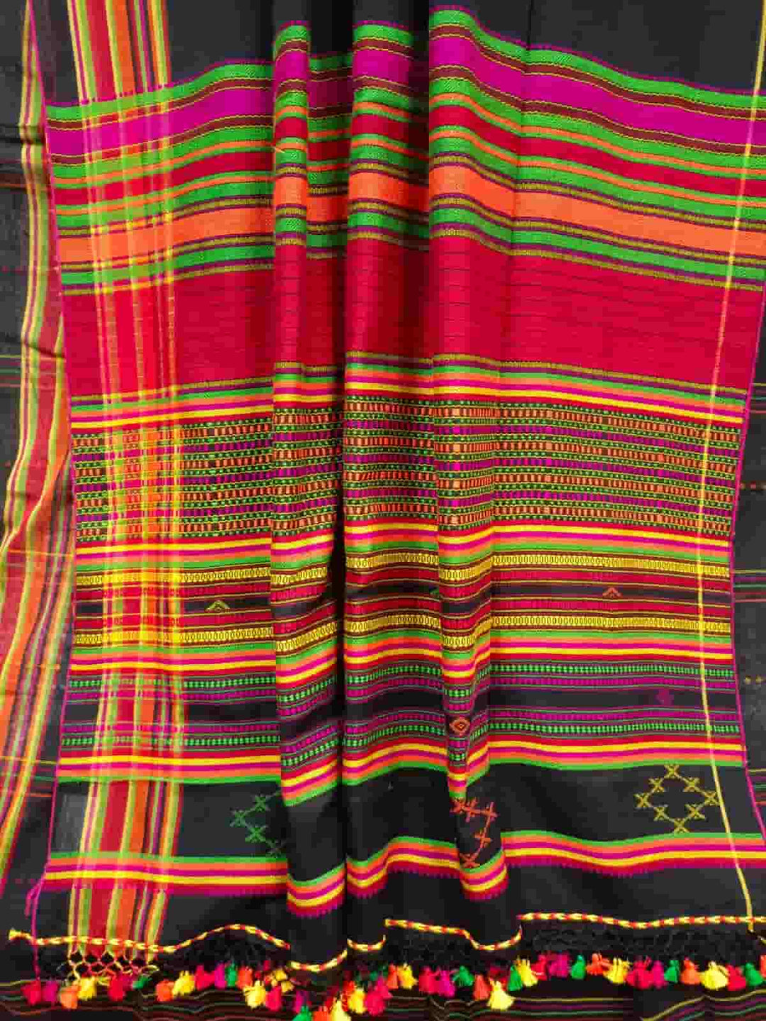 Cotton Handwoven Saree by Balaram Saha – Black & Multicolour Tribal