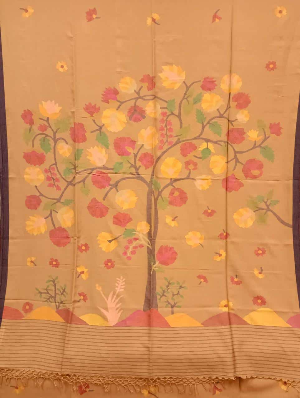 Handwoven Jamdani Sarees by Balaram Saha – Beige & Multicolored Cotton