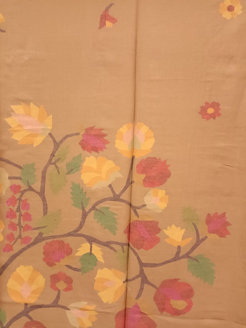 Handwoven Jamdani Sarees by Balaram Saha – Beige & Multicolored Cotton