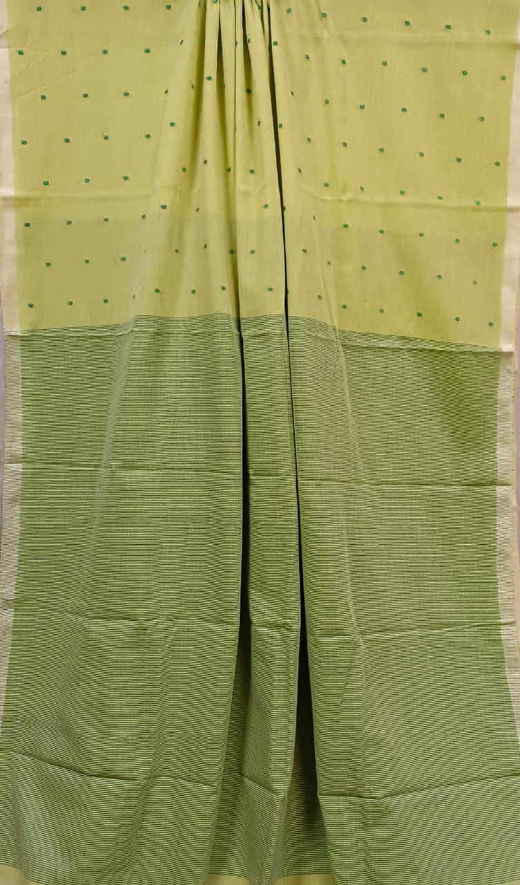 Lime Green & Green Handspun & Handwoven Soft Cotton Saree Balaram Saha