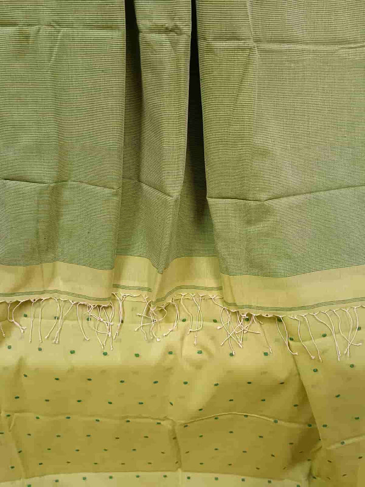 Lime Green & Green Handspun & Handwoven Soft Cotton Saree Balaram Saha