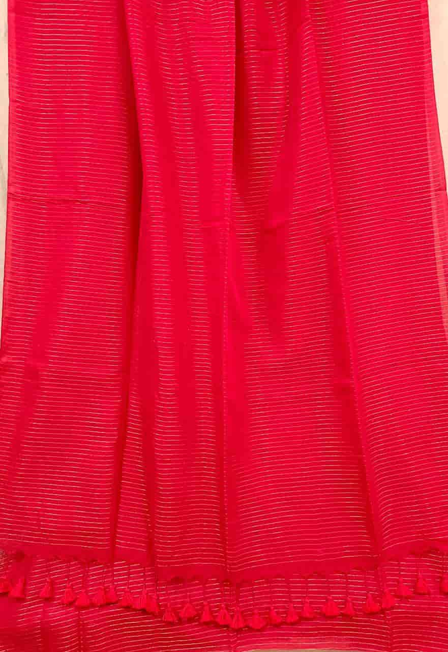 Red Soft Cotton Handloom Saree With Zari Stripes Balaram Saha
