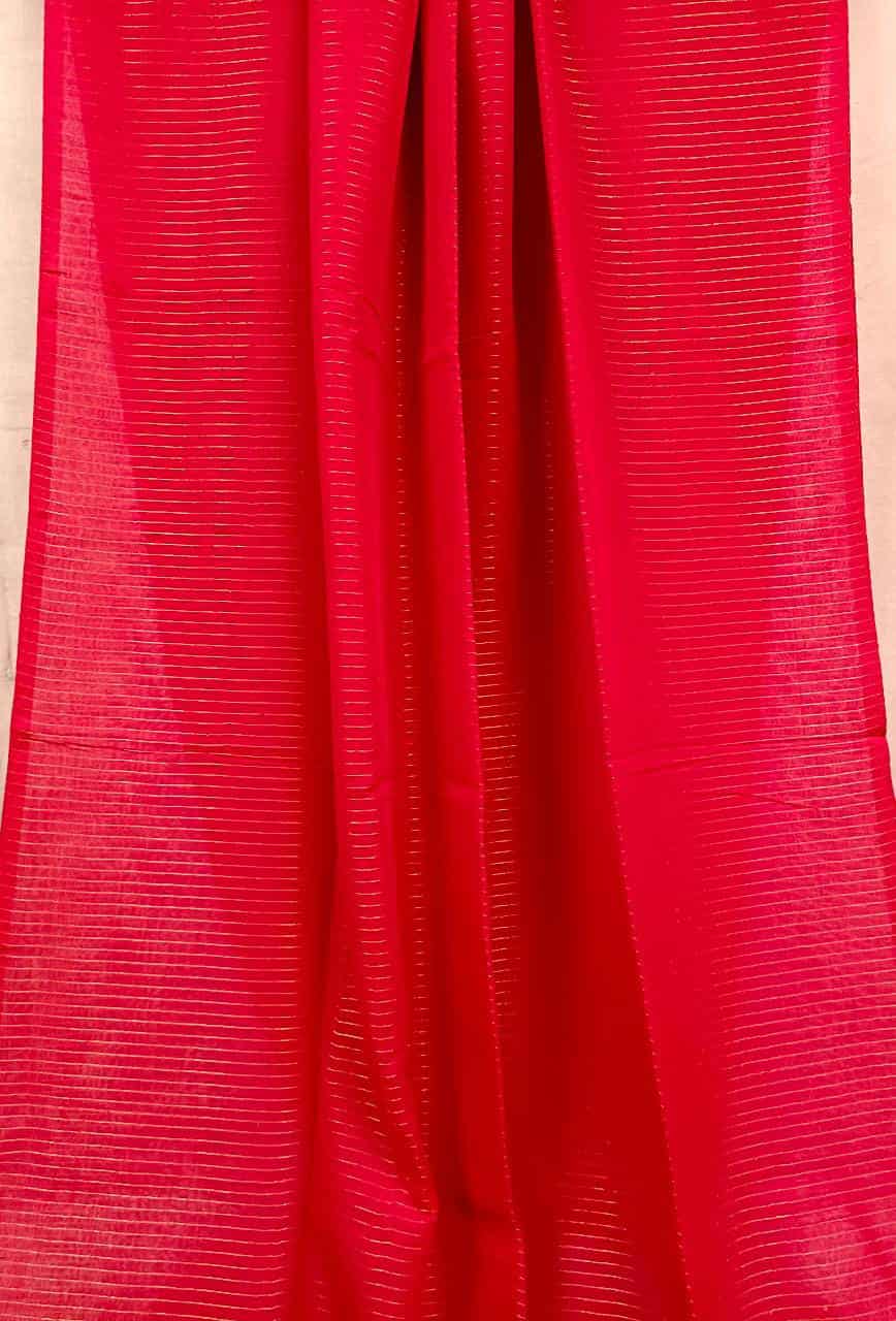 Red Soft Cotton Handloom Saree With Zari Stripes Balaram Saha