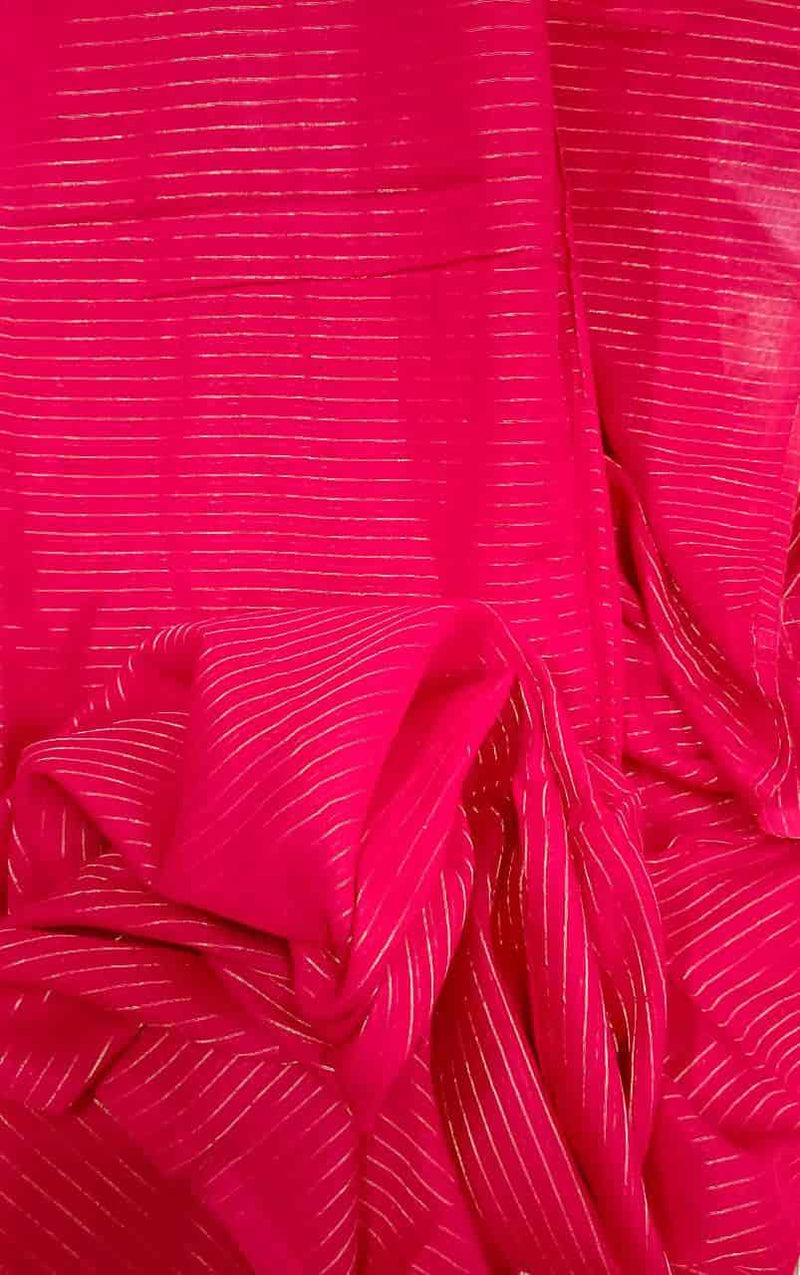 Red Soft Cotton Handloom Saree With Zari Stripes Balaram Saha
