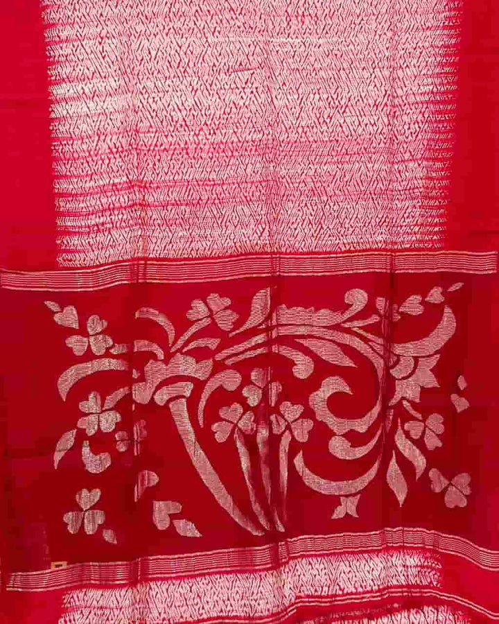 White & Red Matka Muslin Silk Shibori (Tie & Dye) Saree Balaram Saha
