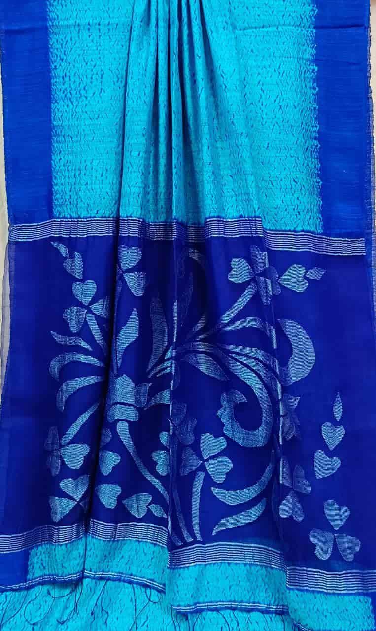 Light Blue & Deep Blue Matka/Muslin Silk Shibori (Tie & Dye) Saree Balaram Saha