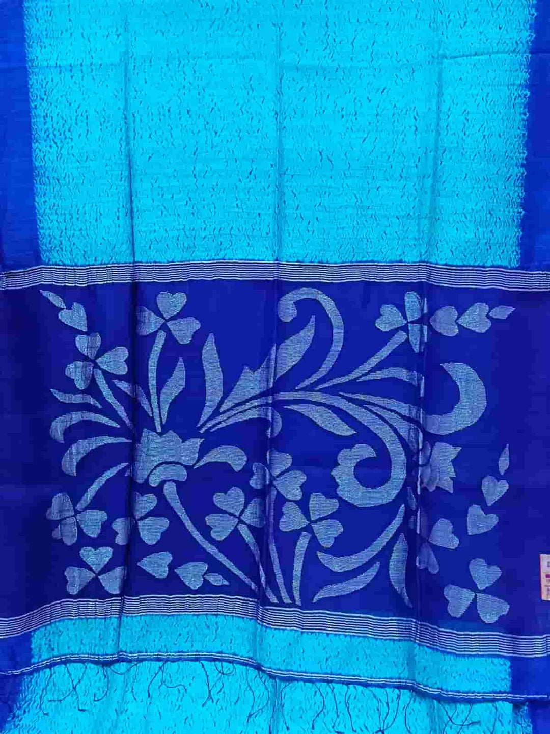 Light Blue & Deep Blue Matka/Muslin Silk Shibori (Tie & Dye) Saree Balaram Saha