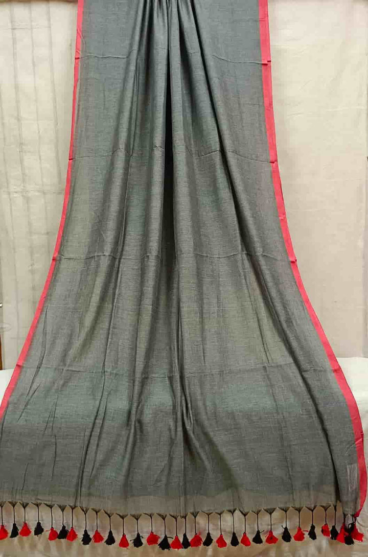 Gray & Red Handloom Soft Cotton Saree Balaram Saha