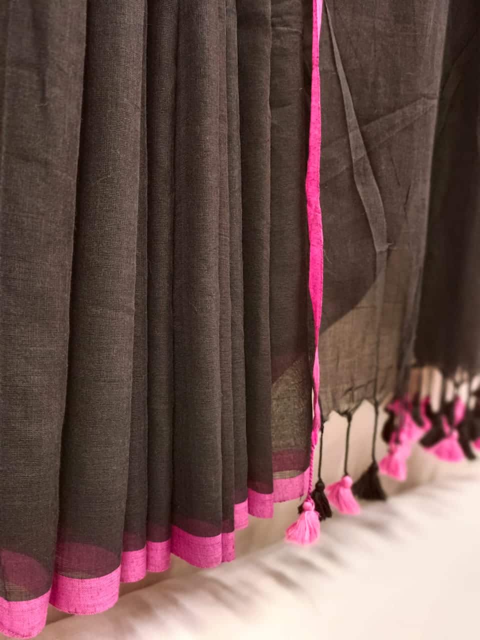 Black & Pink Handloom Soft Cotton Saree Balaram Saha