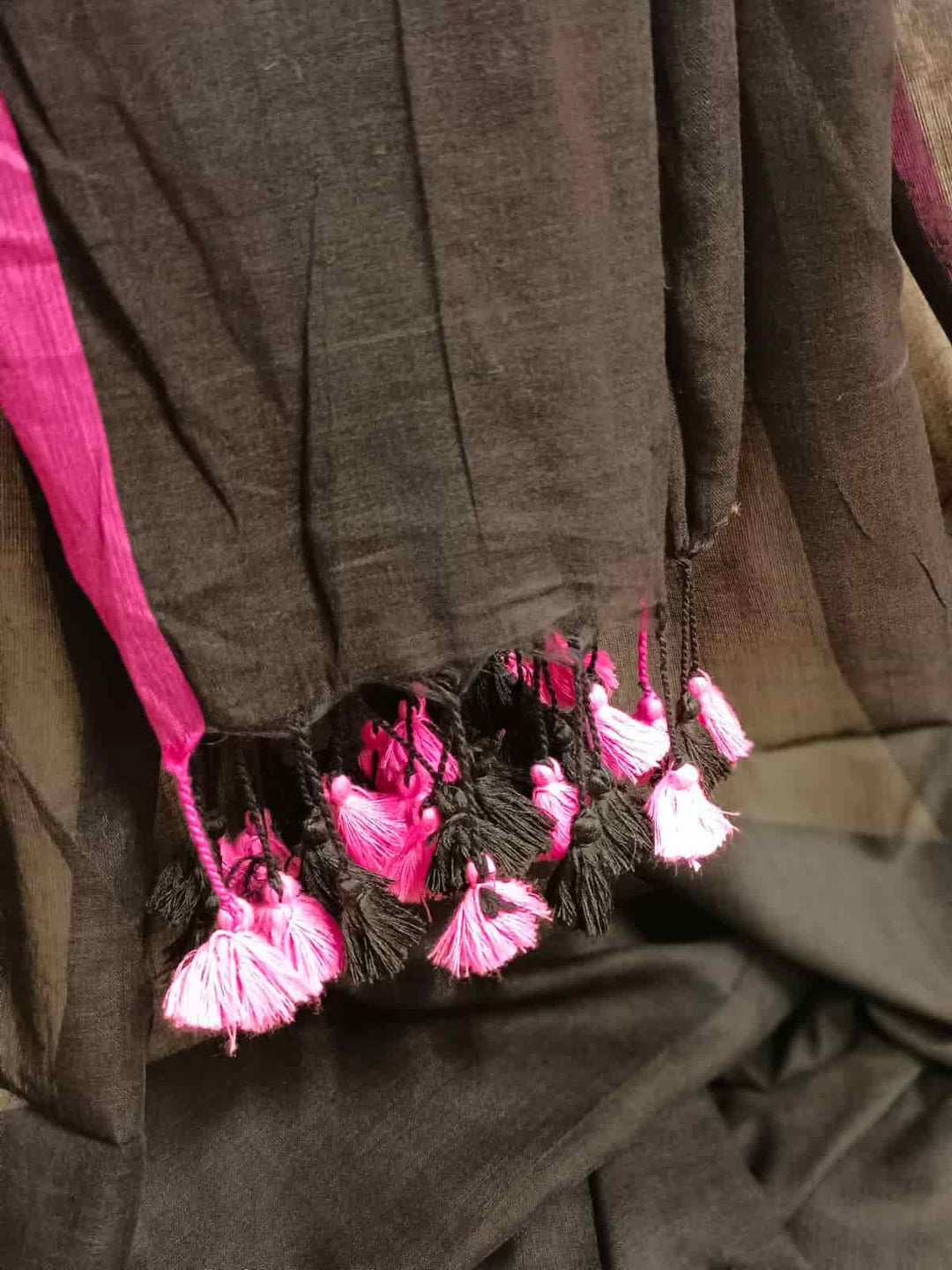 Black & Pink Handloom Soft Cotton Saree Balaram Saha