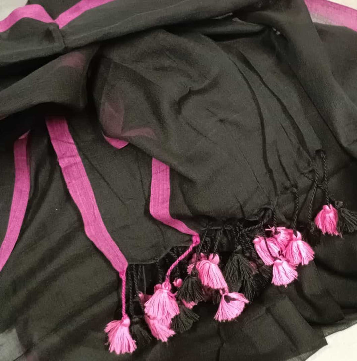 Black & Pink Handloom Soft Cotton Saree Balaram Saha