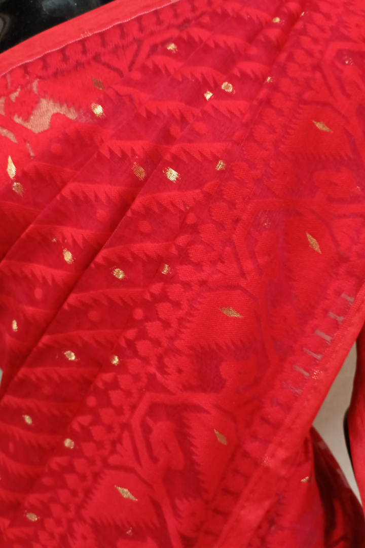 Red  Handloom Jacquard Dhakai Saree, Balaram Saha