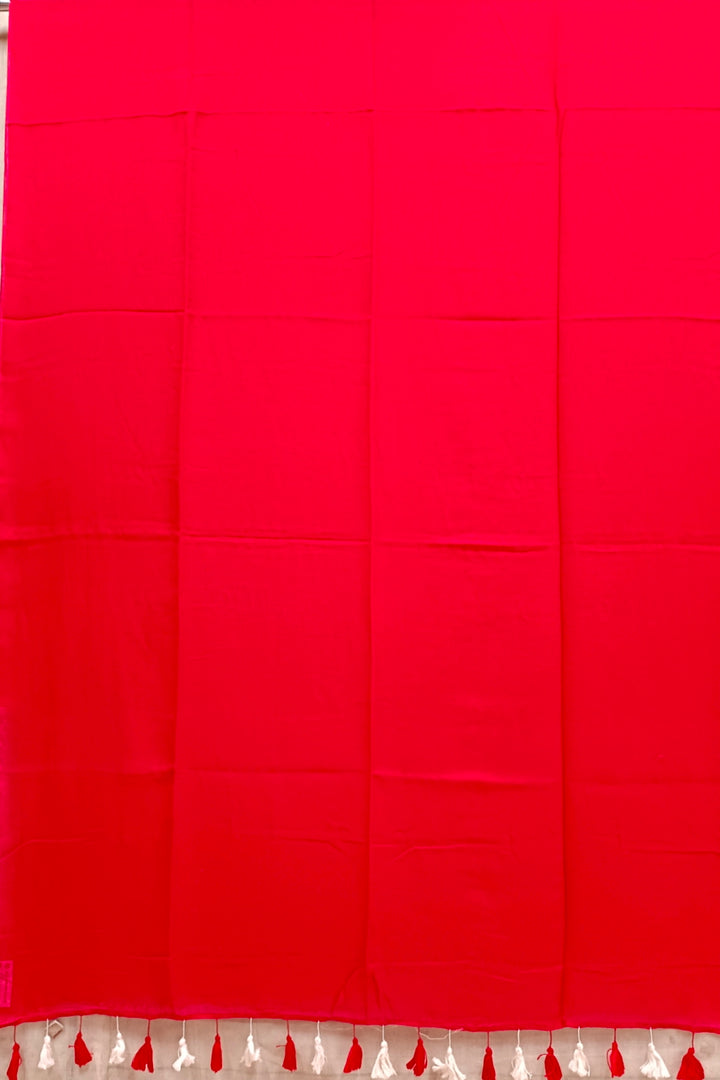 Red Soft Handloom Mull Cotton Saree bal