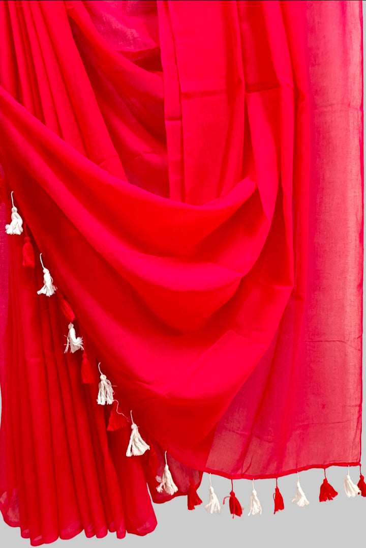 Red Soft Handloom Mull Cotton Saree bal