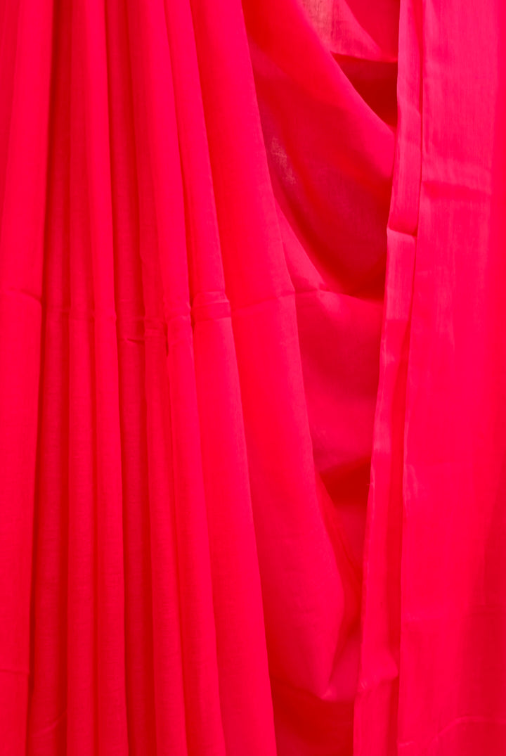 Red Soft Handloom Mull Cotton Saree bal