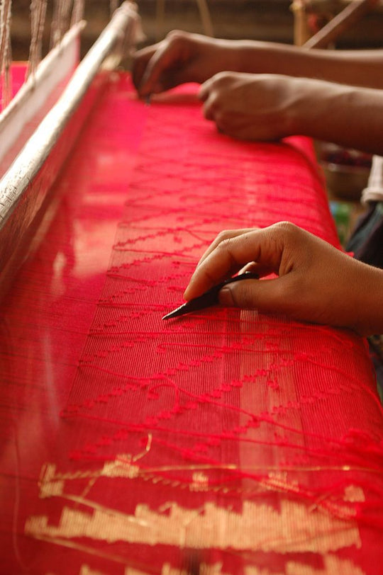 A Saree That Speaks in Gold: The Royal  Allure of Red & Gold Matka Silk by  Balaram Saha