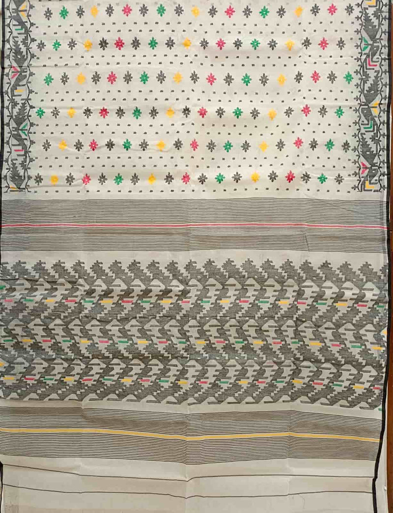 Off-White & Multicolour Traditional Bangladesh Cotton Jamdani saree Balaram Saha