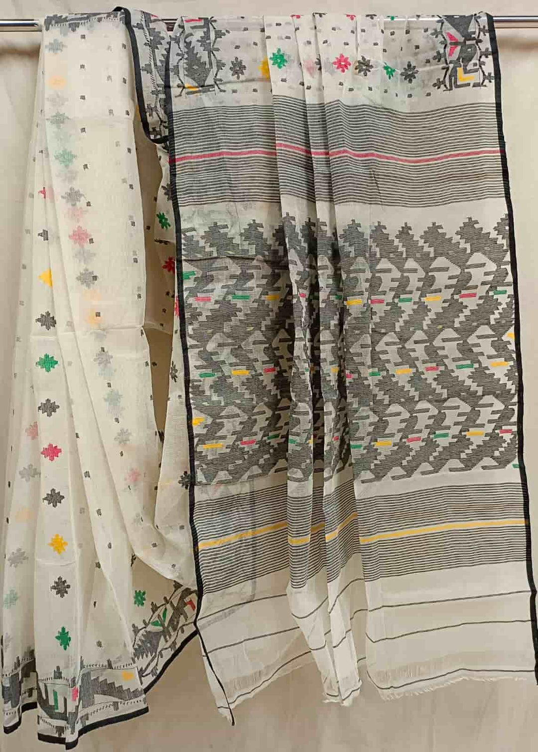 Off-White & Multicolour Traditional Bangladesh Cotton Jamdani saree Balaram Saha
