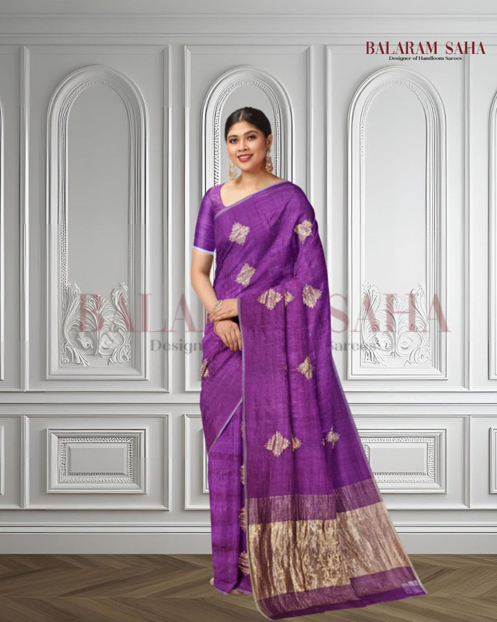 Magenta and Golden Zari Soft Handwoven Muslin Silk saree
