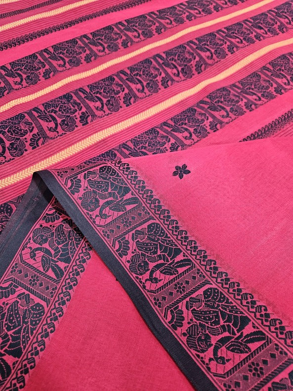 Off White & Red, traditional cotton Jacquard weave saree Balaram Saha