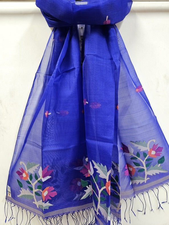 Blue Handloom Handwoven Muslin Silk Dupatta Balaram Saha   https://www.plesk.com/