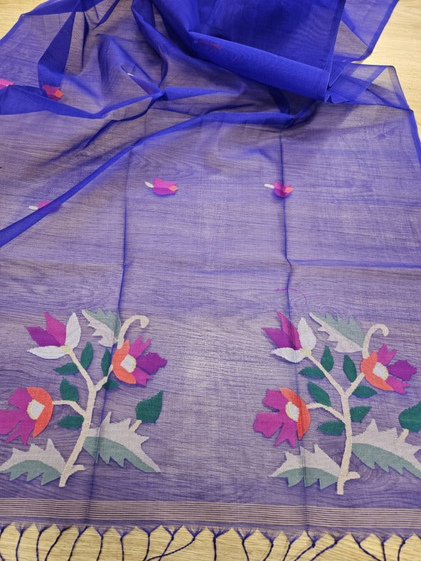 Blue Handloom Handwoven Muslin Silk Dupatta Balaram Saha