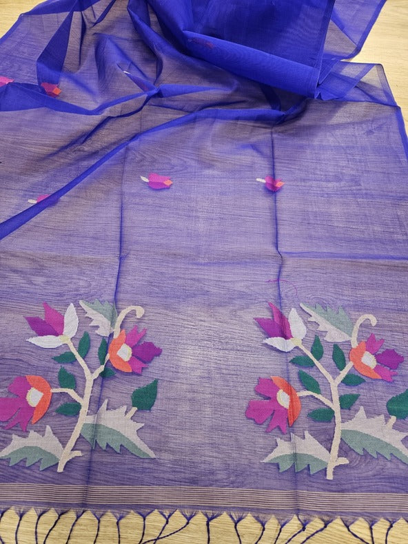 Blue Handloom Handwoven Muslin Silk Dupatta Balaram Saha