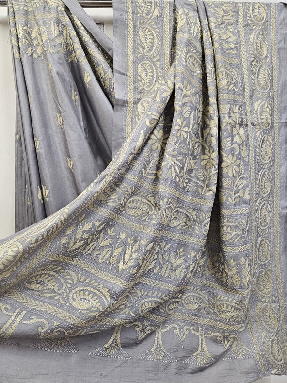 Sustainable Luxury: Handloom Gachhi Tussar Silk Kantha Stitch by Balaram Saha Balaram Saha