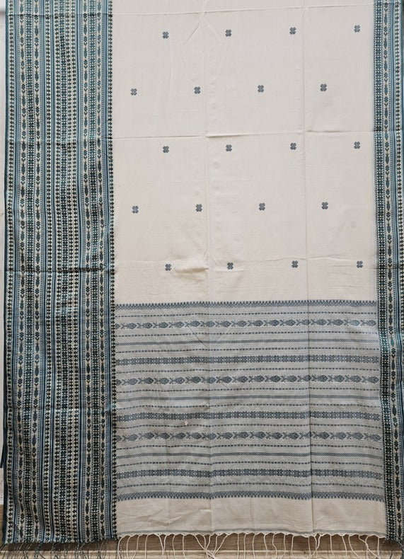 Off-White & Blue Soft Handloom cotton saree Balaram Saha