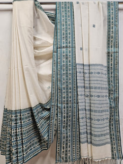 Off-White & Blue Soft Handloom cotton saree Balaram Saha