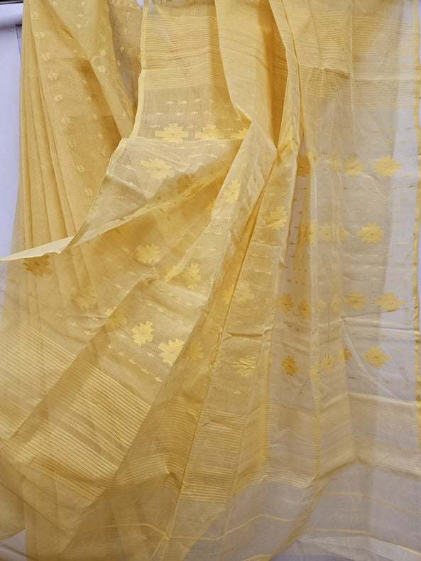 Balaram Saha: Sunshine in Every Thread - Light Yellow Handwoven Cotton Jamdani Saree Balaram Saha