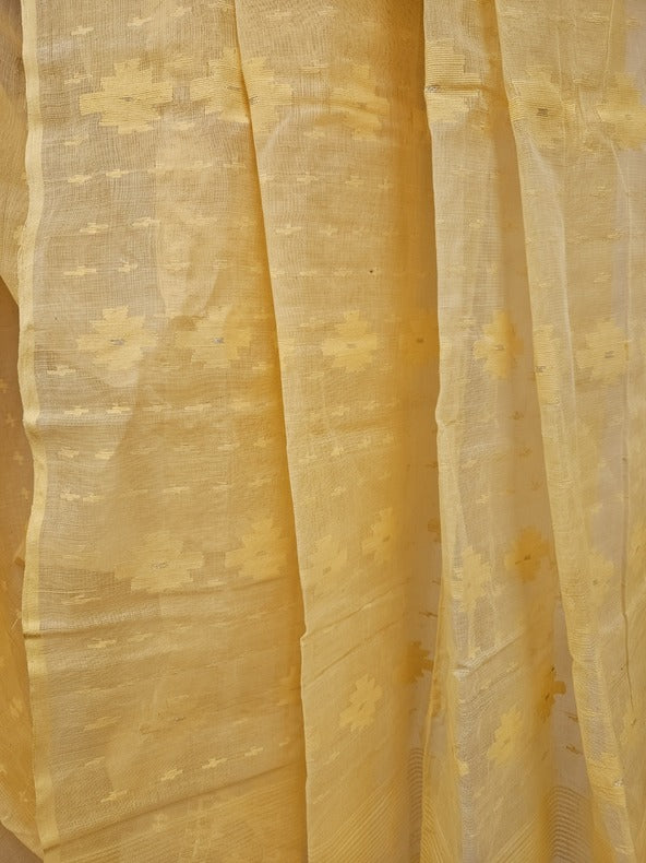 Balaram Saha: Sunshine in Every Thread - Light Yellow Handwoven Cotton Jamdani Saree Balaram Saha