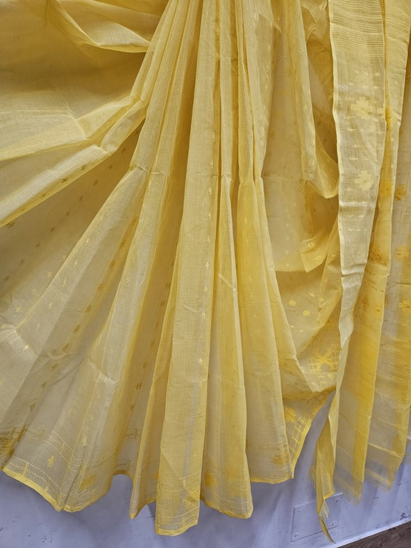 Balaram Saha: Sunshine in Every Thread - Light Yellow Handwoven Cotton Jamdani Saree Balaram Saha