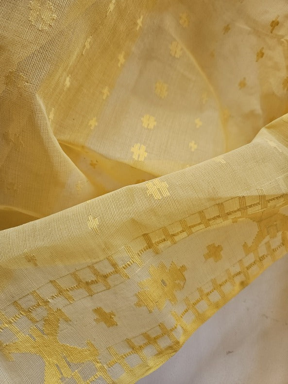 Balaram Saha: Sunshine in Every Thread - Light Yellow Handwoven Cotton Jamdani Saree Balaram Saha