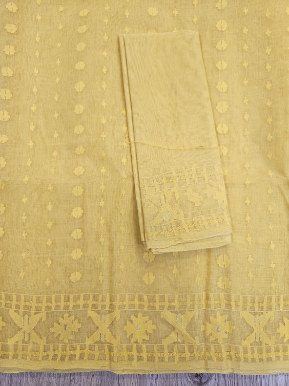 Balaram Saha: Sunshine in Every Thread - Light Yellow Handwoven Cotton Jamdani Saree Balaram Saha