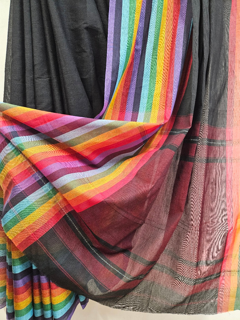 Whit & Multicolor Handloom Dhonekali Soft Cotton Saree Balaram Saha