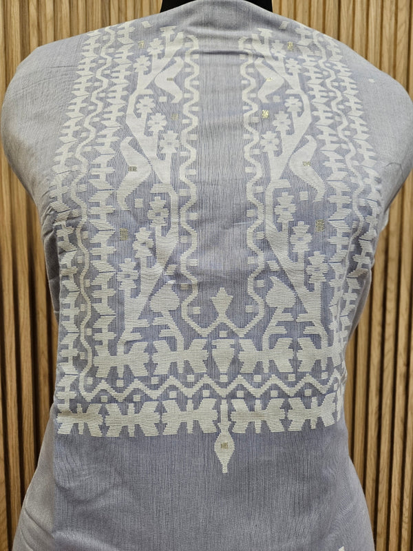 Blue & white Handwoven Cotton Jamdani Unisex Kurta Piece Balaram Saha