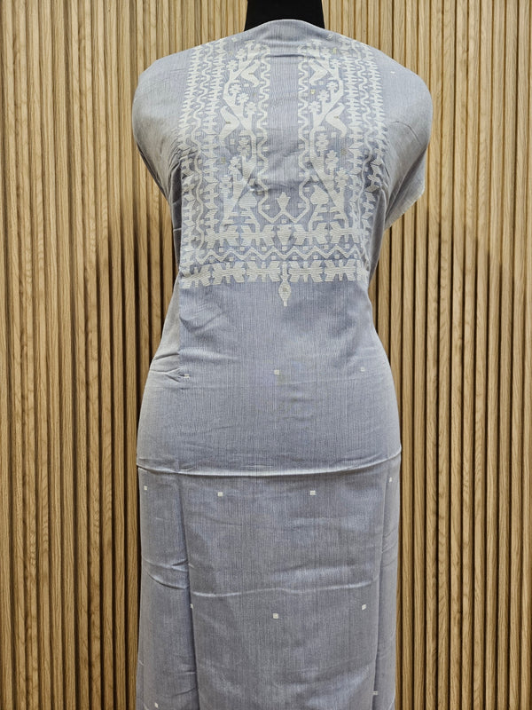 Blue & white Handwoven Cotton Jamdani Unisex Kurta Piece Balaram Saha