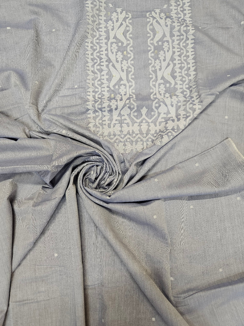 Blue & white Handwoven Cotton Jamdani Unisex Kurta Piece Balaram Saha