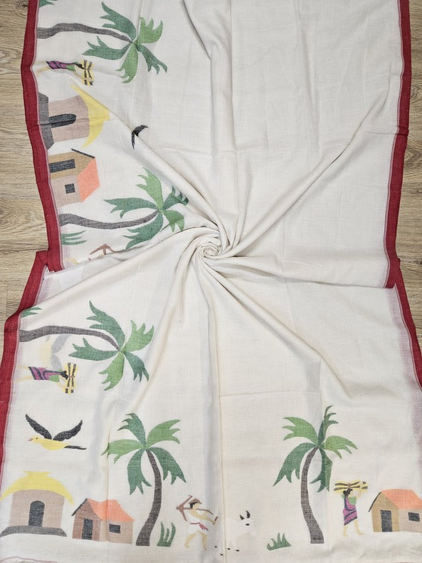 Of White & Multicolor Hnadwoven Handspun Cotton Jamdani Saree | ART OF JAMDANI Balaram Saha