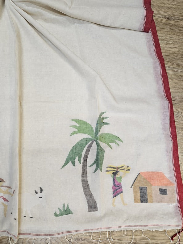 Of White & Multicolor Hnadwoven Handspun Cotton Jamdani Saree | ART OF JAMDANI Balaram Saha