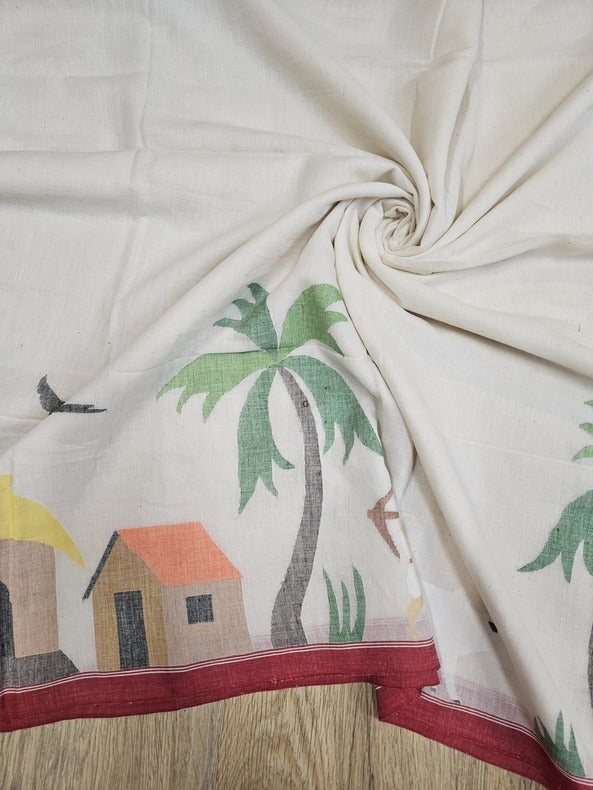 Of White & Multicolor Hnadwoven Handspun Cotton Jamdani Saree | ART OF JAMDANI Balaram Saha