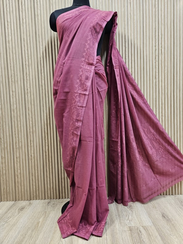 Onion Red Soft Handloom Handwoven Muslin Cotton Jamdani Saree Balaram Saha