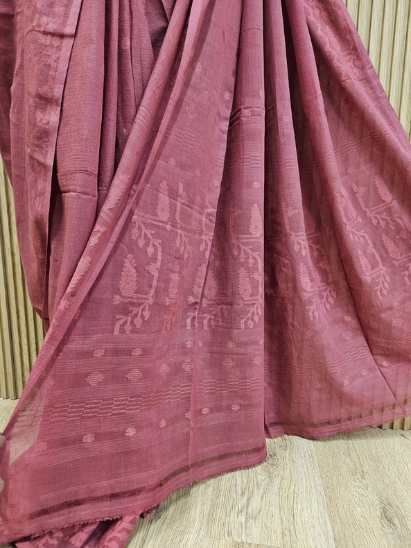 Onion Red Soft Handloom Handwoven Muslin Cotton Jamdani Saree Balaram Saha