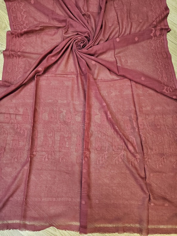 Onion Red Soft Handloom Handwoven Muslin Cotton Jamdani Saree Balaram Saha
