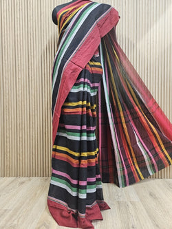 BLACK & RED HANDLOOM DHONEKALI COTTON SAREE Balaram Saha