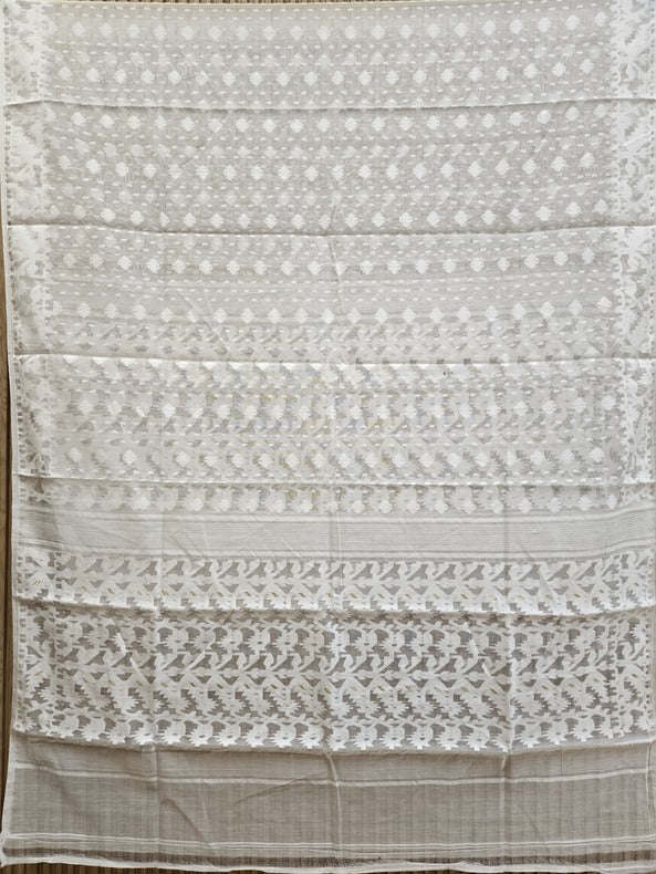 White & White Traditional Jacquard Weave Dhakai Dupatta - Balaram Saha
